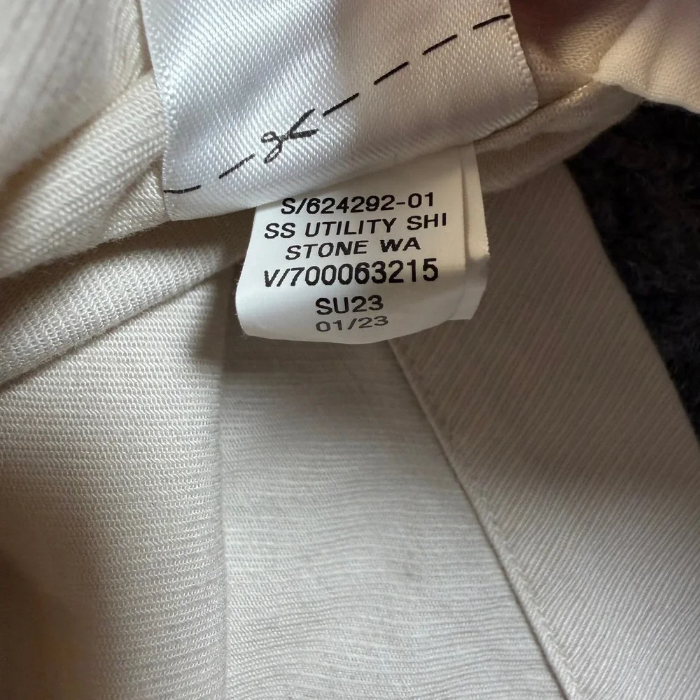 Banana Republic Mens Utility Shirt Stone White Cotton Twill Epaulets L #3948